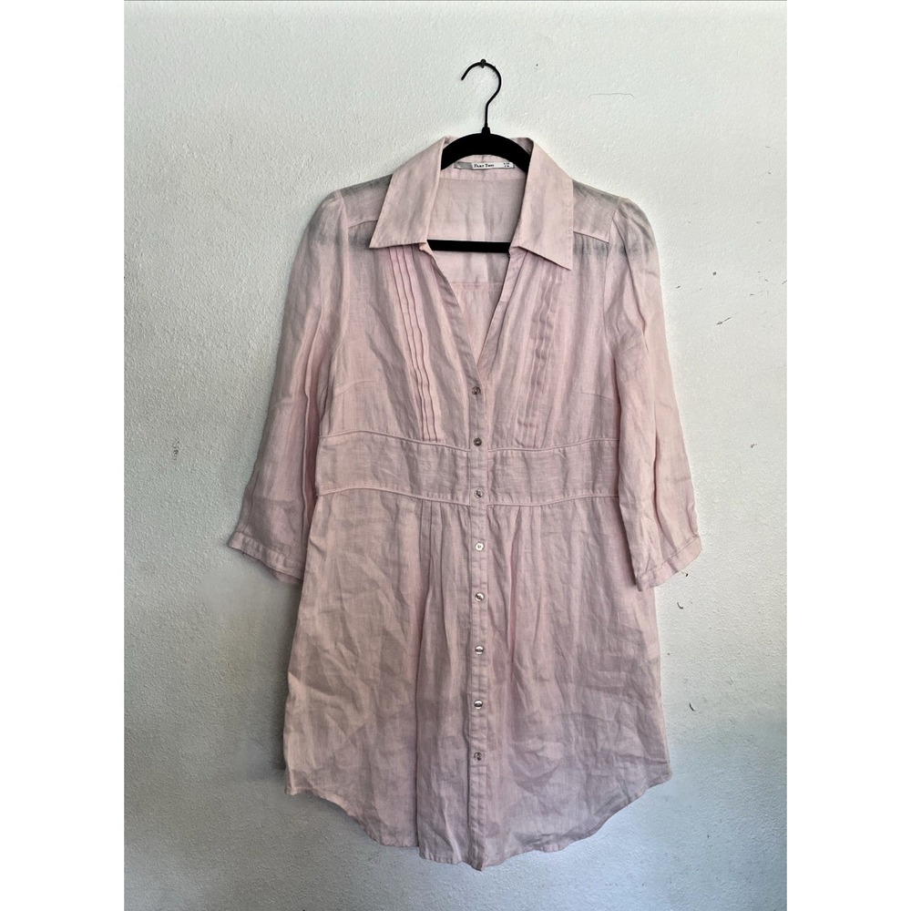 Part Two Pink Bolette 100%‎ Linen V-Neck 3/4" Sleeves-Button Cuff Blouse Size 10